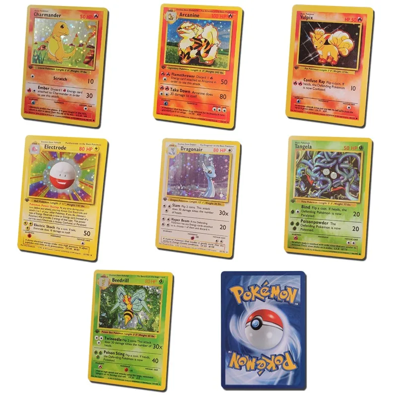 

Anime Pokemon Flash Cards 1996 Years 7pcs Charmander Arcanine Dragonair Beedrill Charizard Game Collection Card child Toy gift