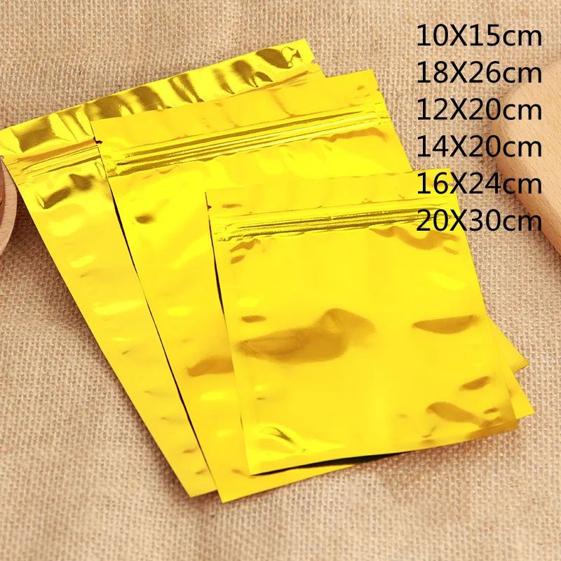 

100Pcs/Lot Reusable Gold Ziplock Bag Inside Aluminized Ziplock Bag Glossy Sugar Coffee Gold Food Spice Corn Packaging Pouches