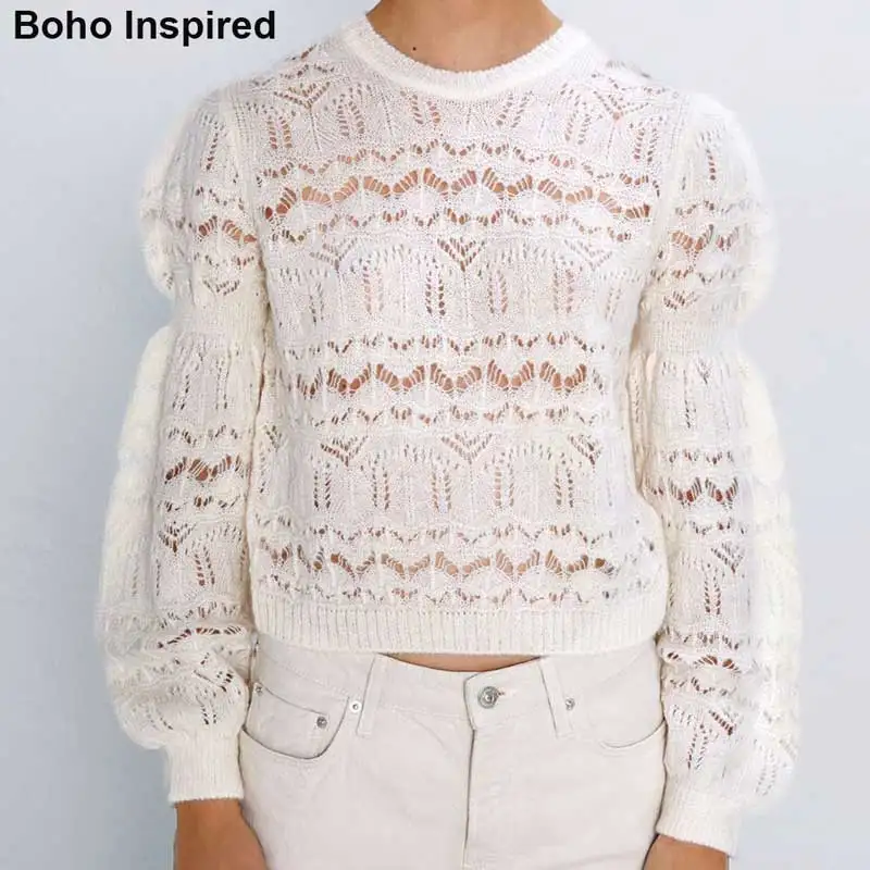 Boho Inspired OPEN KNIT SWEATER round neck long sleeves pullover sweater women hollow out casual chic 2019 winter jumper | Женская