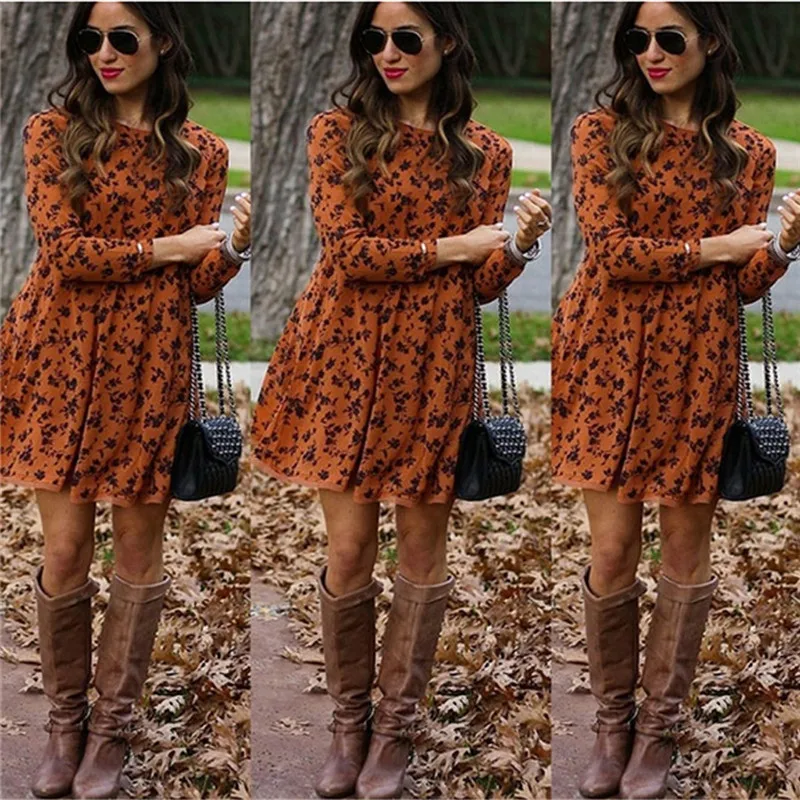 Новинка 2019 мини платье с длинным рукавом и цветочным рисунком женское осеннее