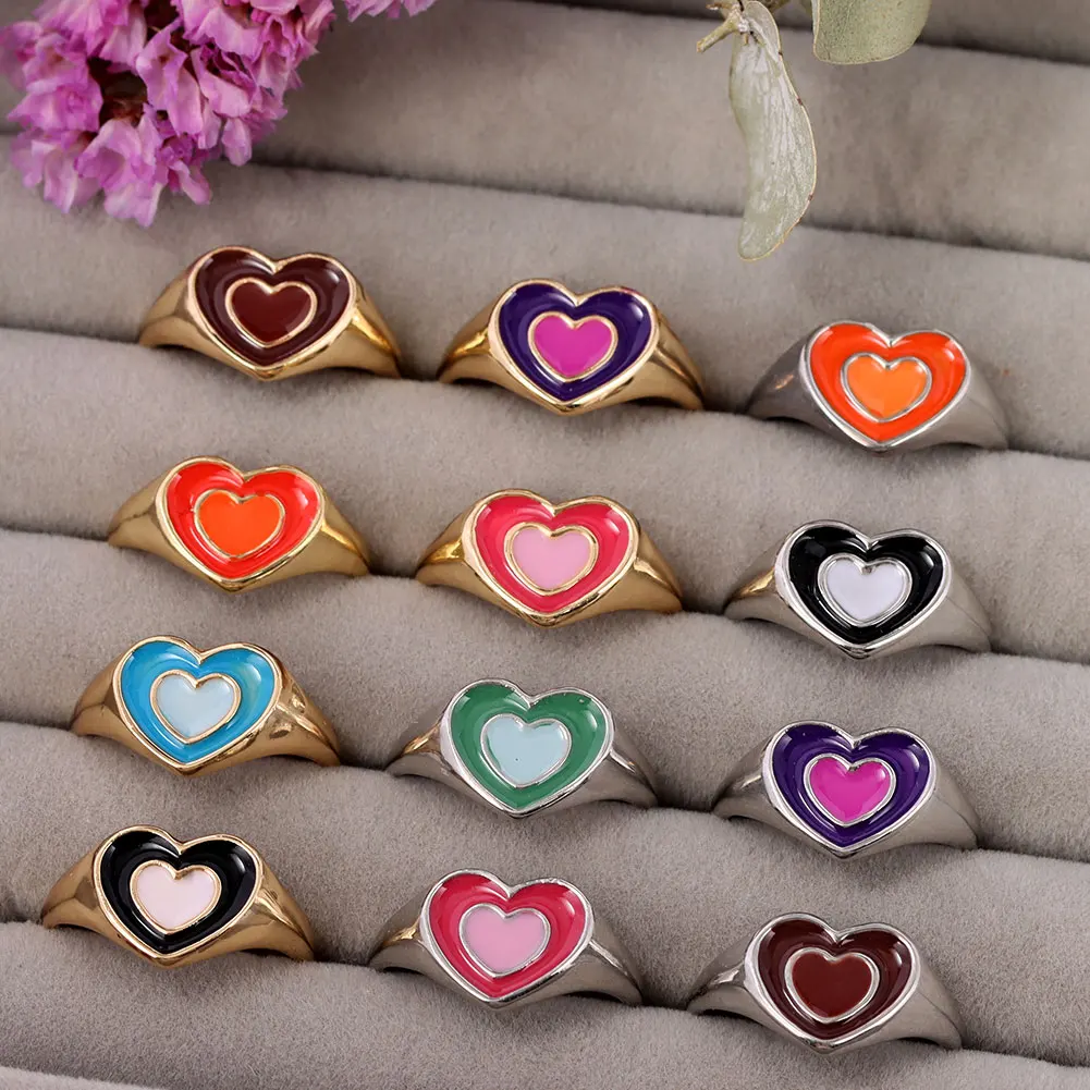 Женское Винтажное кольцо в форме сердца золотистое/серебристое металлическое с