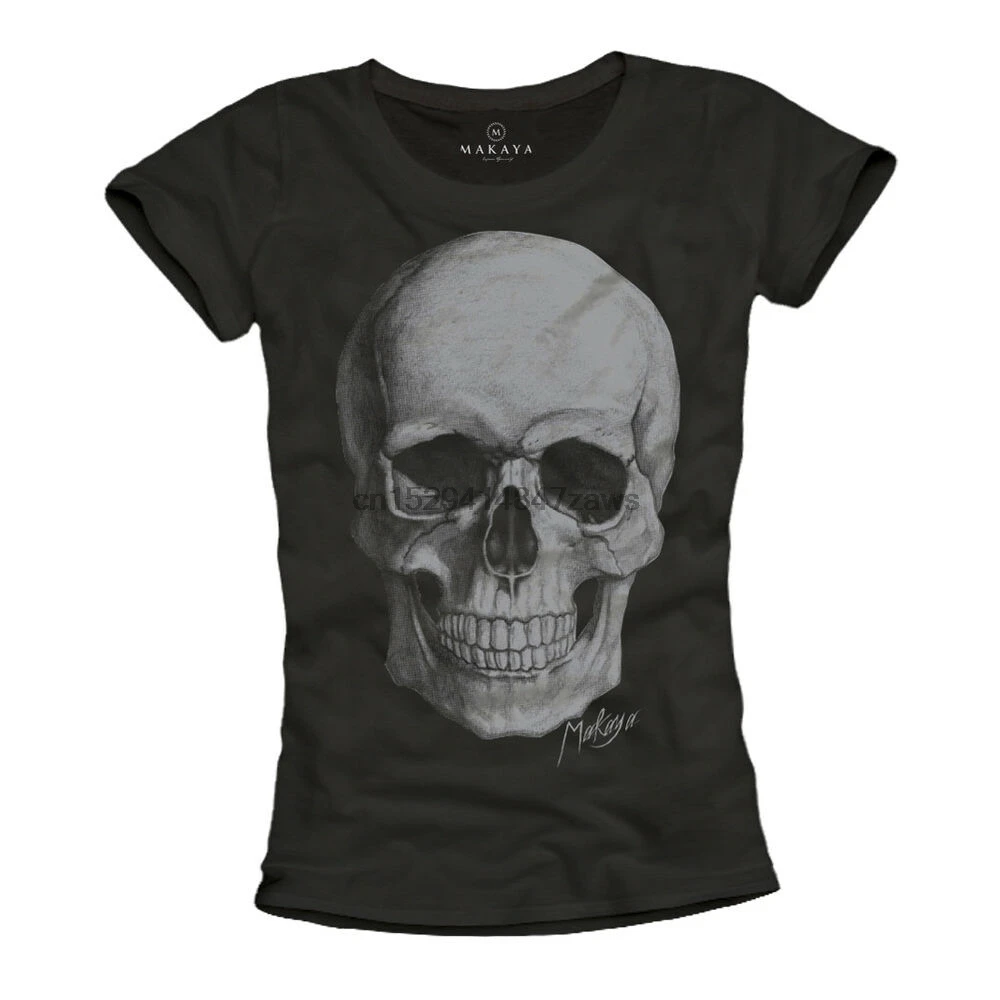 COOL GOTHIC WOMENS T SHIRT WITH SKULL DESING - TOP PUNK ROCK GIRL TEE BLACK |
