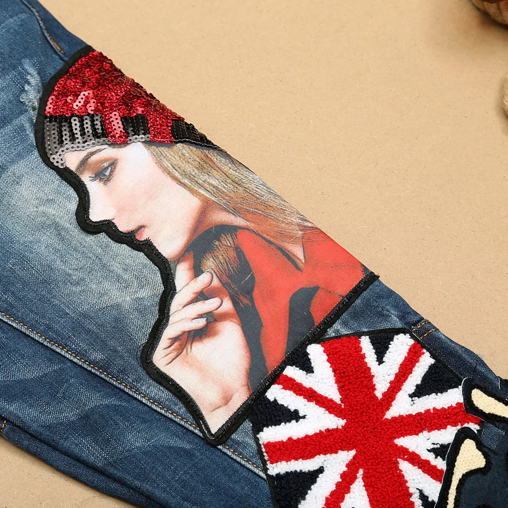 2018 New Men Jeans Runway Slim Racer Biker Fashion Hiphop Skinny For Sequins Lady Bage Embroidery Denim Pants | Мужская одежда