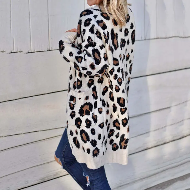 

2020 Autumn Winter Leopard Cardigan Women Long Cardigan Female Long Sleeve Leopard Sweater Knitted Knitwear Cardigan For Women