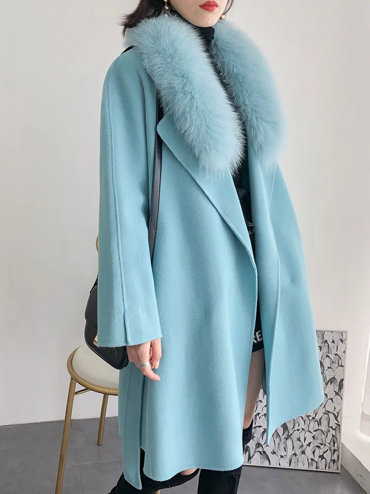 Женское длинное кашемировое пальто винтажная верхняя одежда с воротником из
