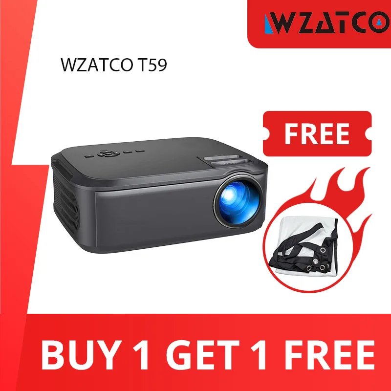 Светодиодный проектор WZATCO T59 Full HD 1920x108 0, умный Wi-Fi android 10,0, опции для домашнего кинотеатра, видеопроектор - изображение