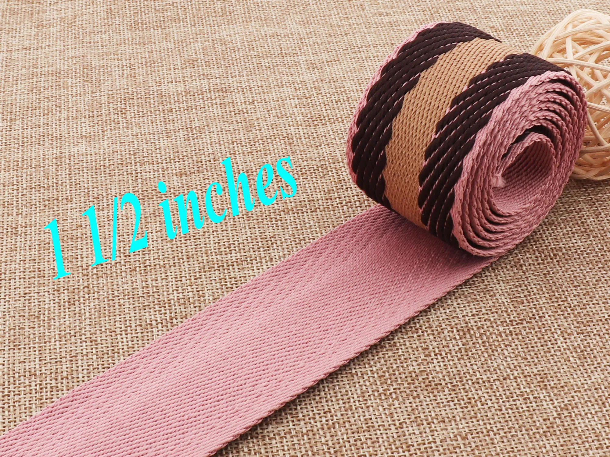 

38mm Jacquard Webbing Brown Khaki Striped Pink Twill Webbing cotton canvas upholstery lanyard Strap Webbing1 1/2"