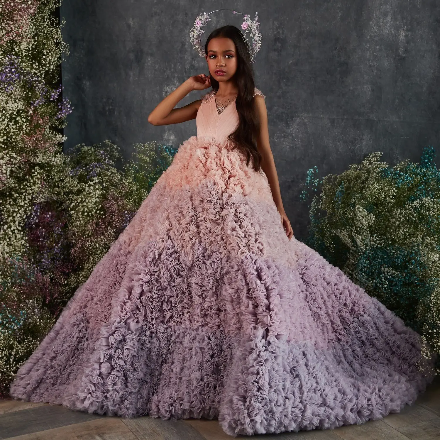 

Luxury Princess Flower Girl Dresses for Wedding Beaded Little Girls Birthday Party Dress Christmas First Communion Gowns