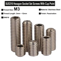 50pcs m3x3mm12mm sus316 stainless steel hexagon socket set screws with cup point headless screws grub screws din916