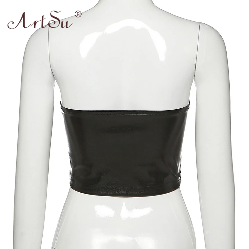 Женский укороченный топ из искусственной кожи ArtSu черный готический Топ без