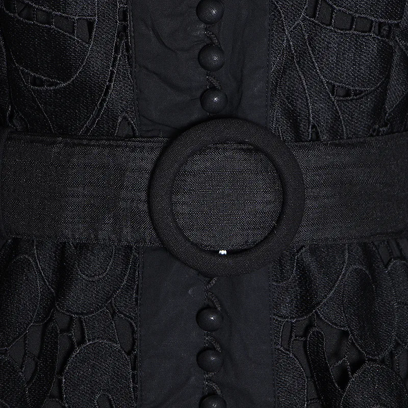 

High Quality Runway Dress 2020 Spring New Women Elegant Lantern Sleeve Hollow Out Embroidery Sexy Black Party Holiday Dresses