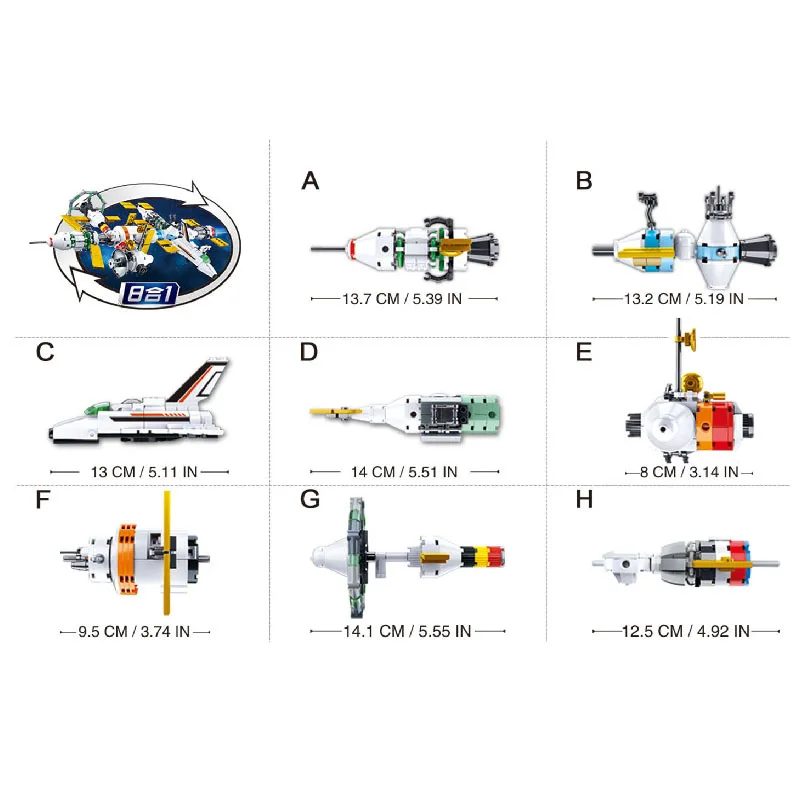 

SLUBAN Creator 8 IN 1 Space Ship Building Blocks Space Station Rocket Lunar Lander Bricks DIY Education Toys For Children Gifts