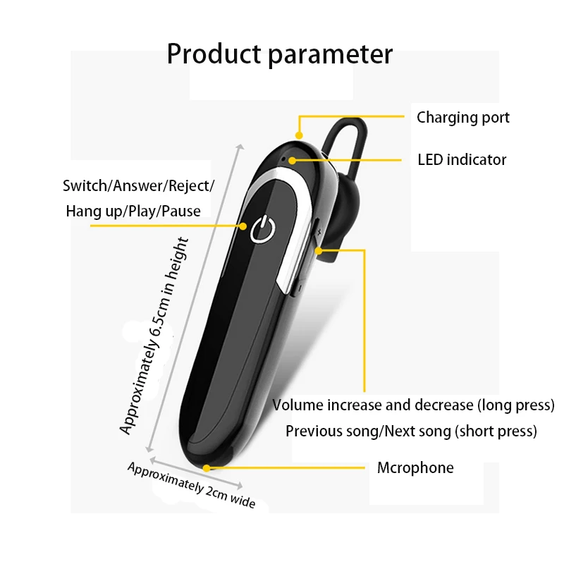 

Wireless Bluetooth Earphone Hands-free Call Headset Earbud Music Playing With Microphone Sweatproof Noise for Phone PC