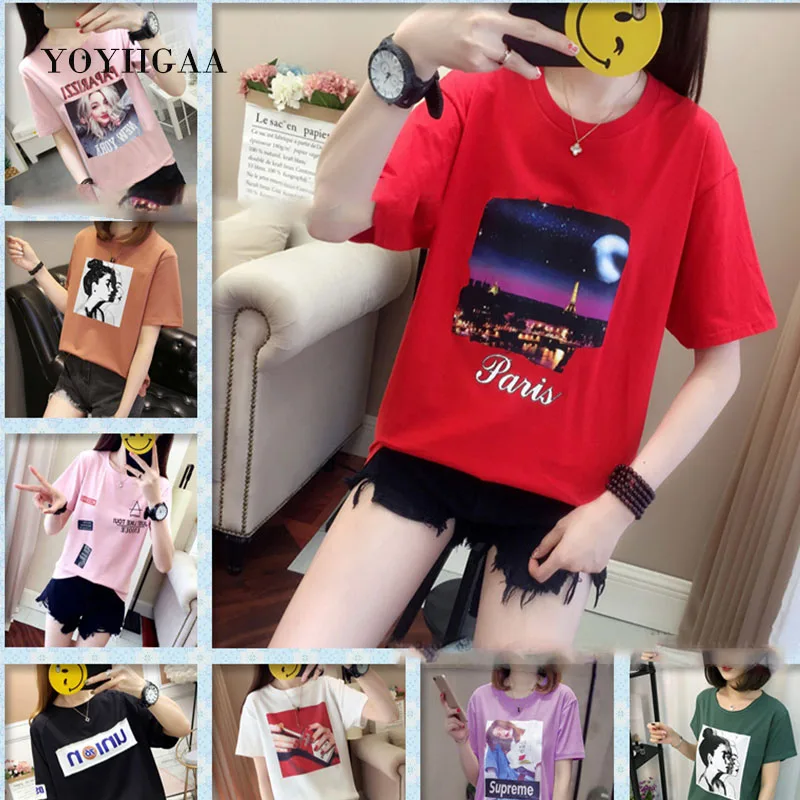 Летняя женская футболка из хлопка с коротким рукавом для молодых девушек топы