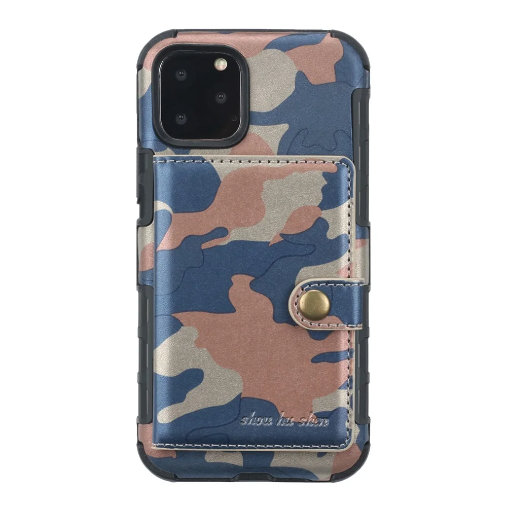 Камуфляжный чехол-кошелек для iPhone 11 Pro Max, чехол-кошелек с несколькими картами, ТПУ+ искусственная кожа, Чехол для карт iPhone 11 - Цвет: Blue