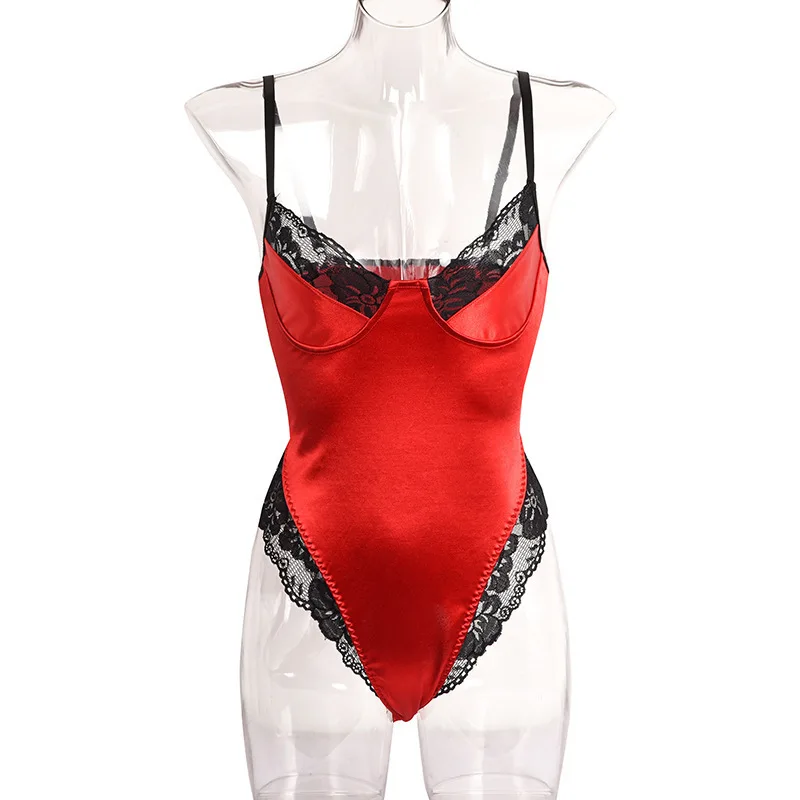 Женское Кружевное боди с открытой спиной облегающий сексуальный костюм черного