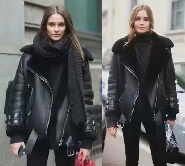 

Теплое кожаное пальто из овечьей шерсти, с ремнем