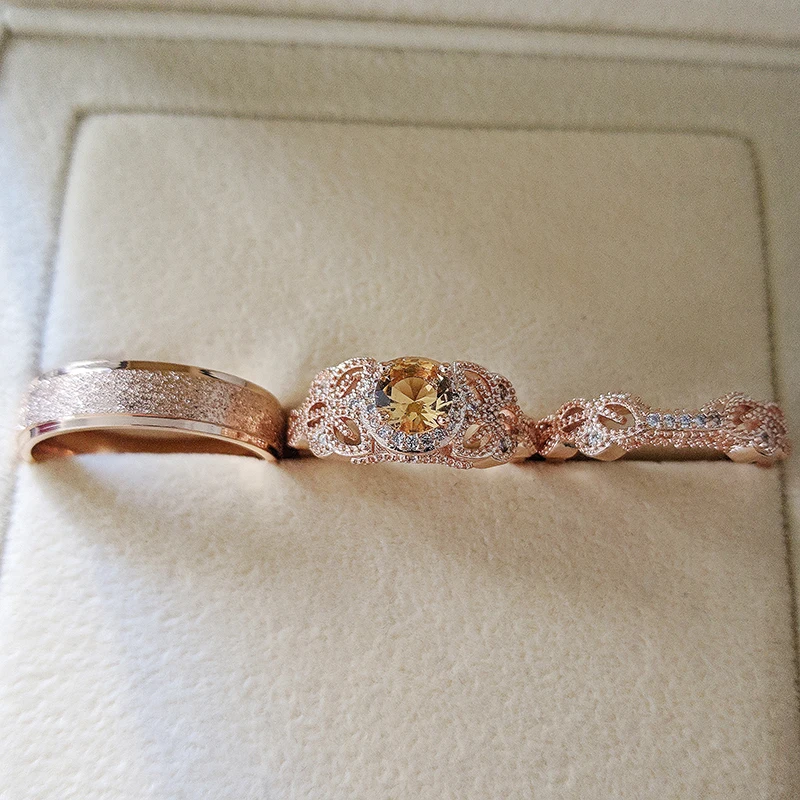 925 стерлингового серебра розовое золото Цвет обручальное кольцо для пары женщин