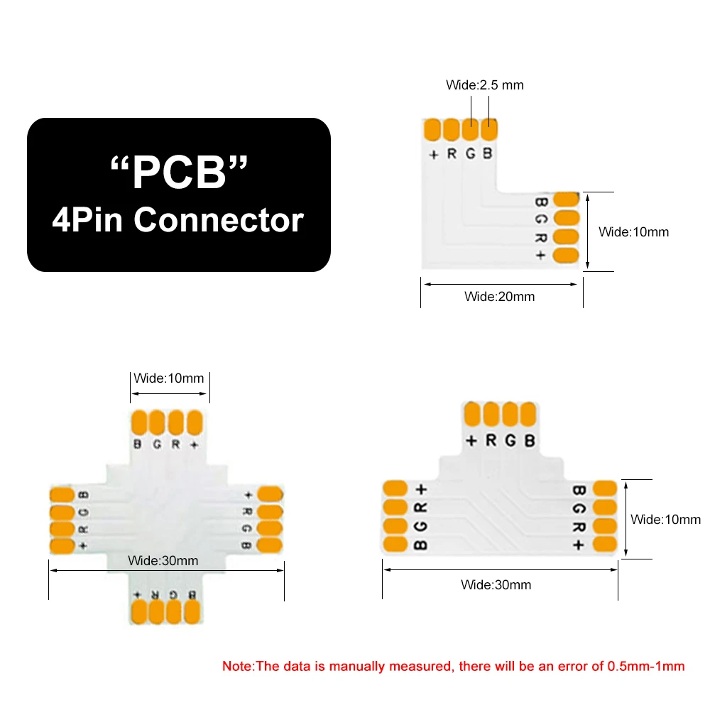 Светодиодные полосы разъем 2pin 3pin 4pin 5pin 10/12 мм Ширина L/T/X Форма пайки Защитные