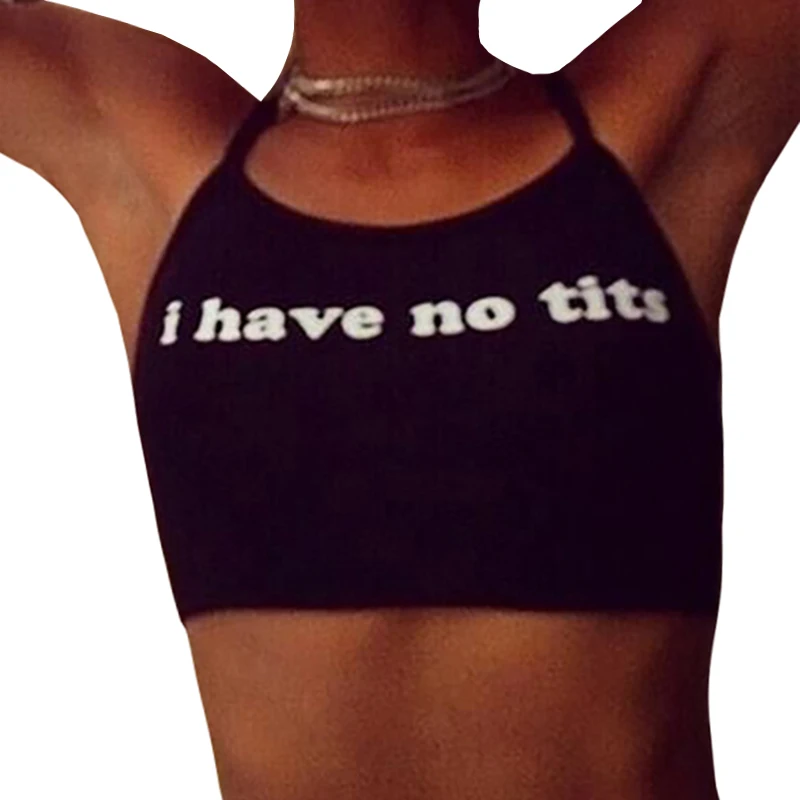 Летний пикантный кроп Топ для женщин без груди рукавов с буквами бюстгальтер