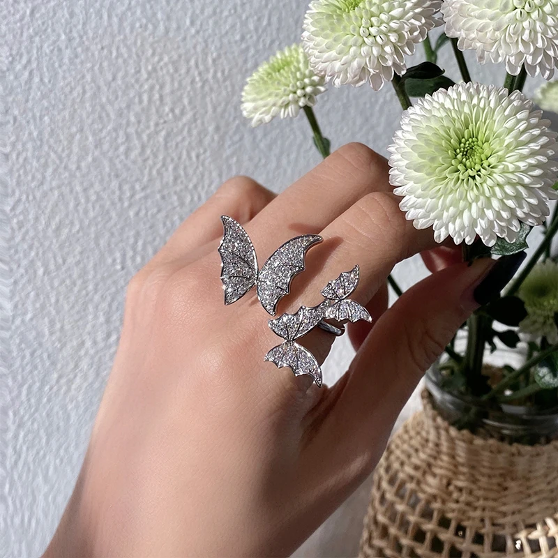 Милое женское кольцо с маленькой бабочкой и животным Настоящее серебро 925 пробы