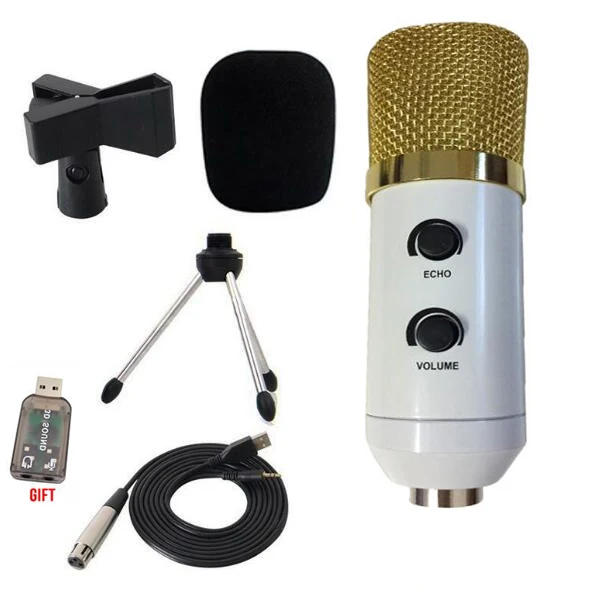 white MK-F100TL проводной микрофон USB конденсаторный звукозаписывающий микрофон с подставкой для общения пение караоке ноутбук Skype - Цвет: white