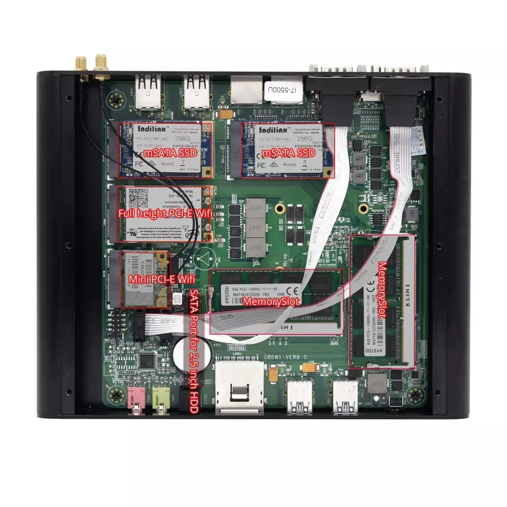 Новейший двойной lan barebone i7 Мини ПК Intel Core 5500U WIFI HDMI 4K HTPC USB3.0 Msata DDR4 Windows 10 компьютер |