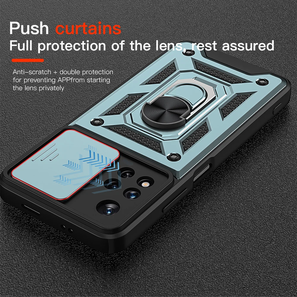 keysion shockproof case for redmi note 11 pro11s 10 ring stand push pull camera protection phone cover for poco m4 pro 5g x3 gt free global shipping