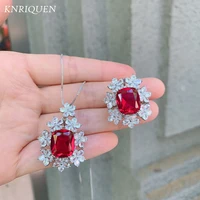 retro gemstone jewelry sets for women 1014mm ruby lab diamond pedant necklace ring wedding party fine jewelry anniversary gift