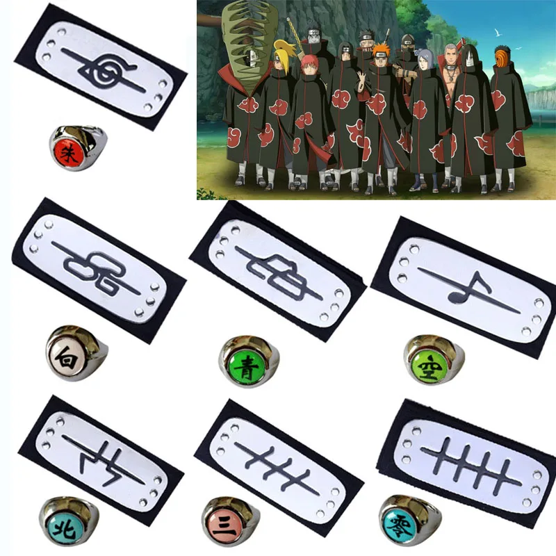 

SET Naruto Rings Headbands NARUTO Accessories Props Cartoon Anime Figure Action Akatsuki Itachi Jewerly Cosplay Boys Cool Gifts
