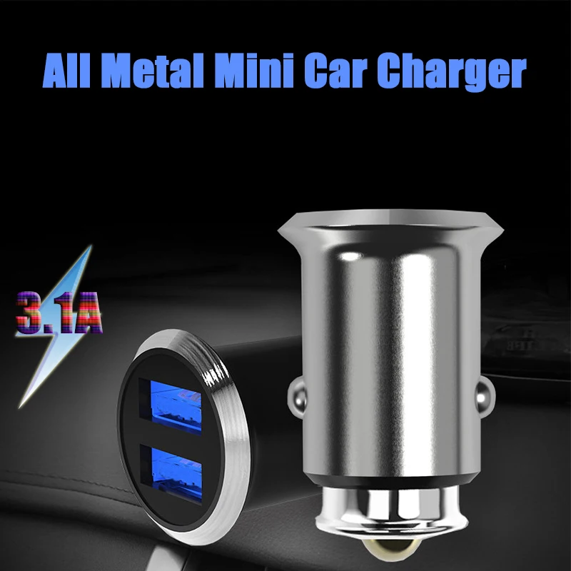 Супер мини USB Автомобильное зарядное устройство 3.1A металла для автомобиля с