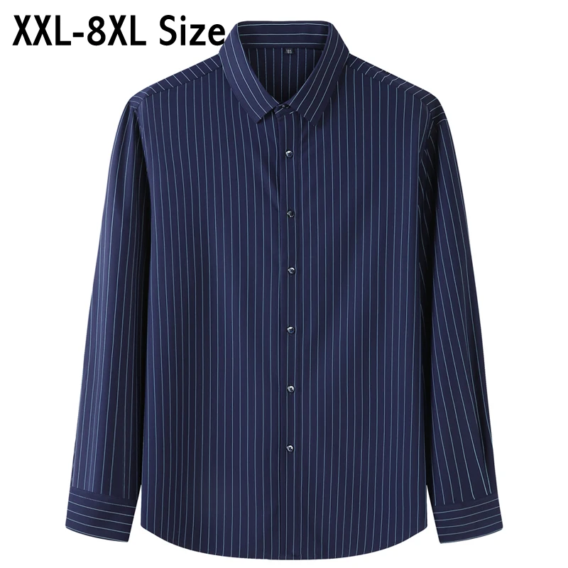 

Мужская деловая Повседневная полосатая рубашка размера плюс 6XL 7XL 8XL, высококачественное офисное платье с длинными рукавами, брендовая мужс...