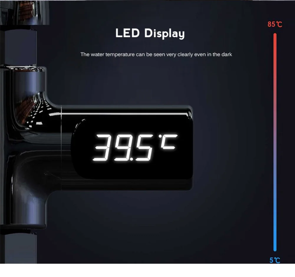 

LED Display Water Shower Thermometer Self-Generating Electricity Water Temperature Monitor Energy Smart Meter thermometer Hot