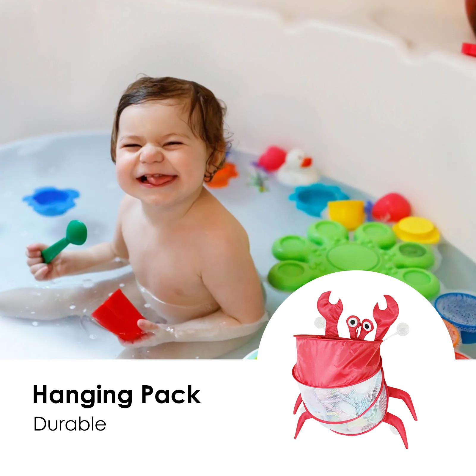 

Bath Toys Storage Bag With Suction Cup Folding Bathtub Toy Holder Organizer Cute Animal Crab Design Durable Nylon Mesh clean