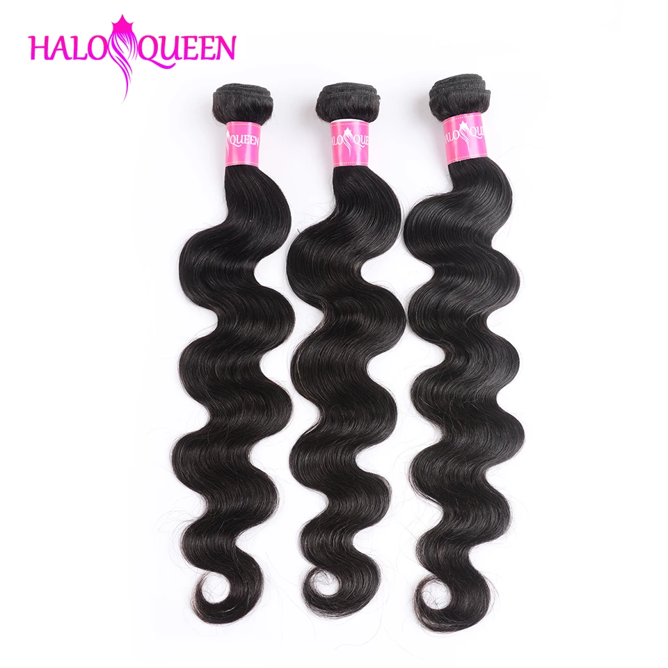 HALOQUEEN 3 pieces Body Wave Bundles Indian Hair Weave Natural Color Non Remy Human Extensions 8-30 inch | Шиньоны и парики