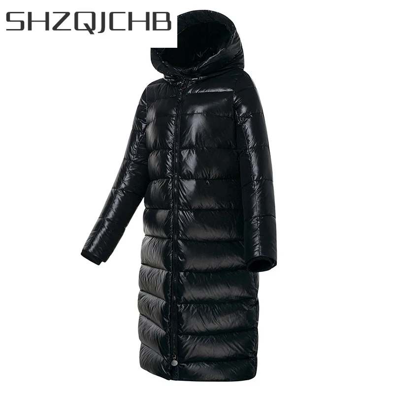

SHZQ зимняя легкая куртка женская одежда 2021 теплая куртка на 90% утином пуху с капюшоном женское теплое длинное пальто облегающая верхняя одеж...