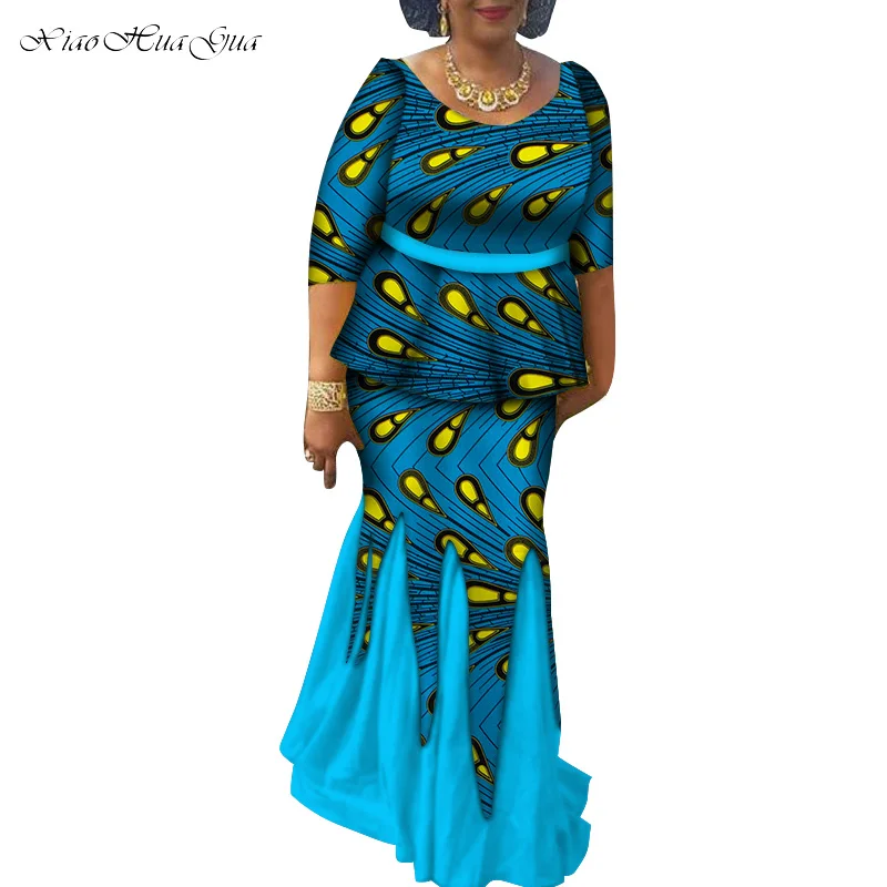 African Outfits 2 Pcs Set Women Clothes African Print Blouse and Long Skirts Women Ankara African Skirts Suits Set WY6488