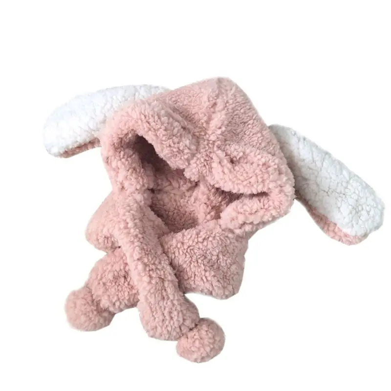 Pink Дети девочка мальчик зима милый кролик длинное ухо флис ягненка плюшевая теплая шапка шарф набор - Цвет: Pink