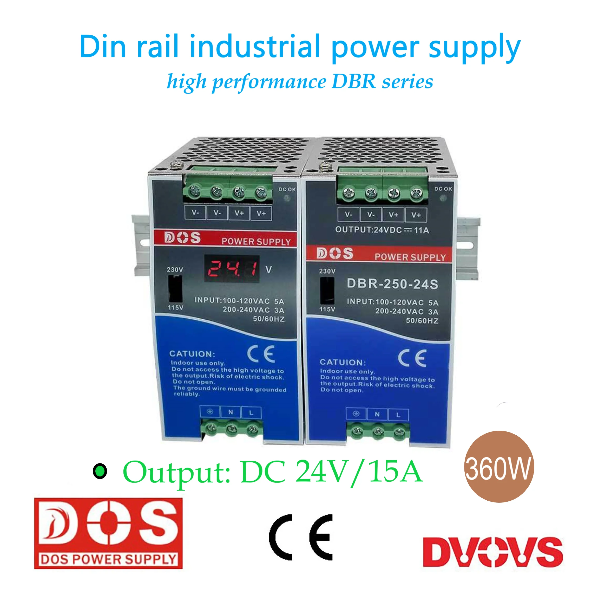 

24V/15A/360W Din Rail Digital Display Power Supply Industrial AC-DC Regulated Constant Voltage Stabilized Source Auto Fan