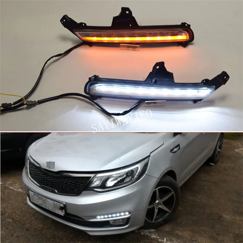 

For Kia Rio K2 2015 2016 Yellow Turning Signal Style Relay Waterproof ABS Car DRL 12V LED Daytime Running Light Daylight