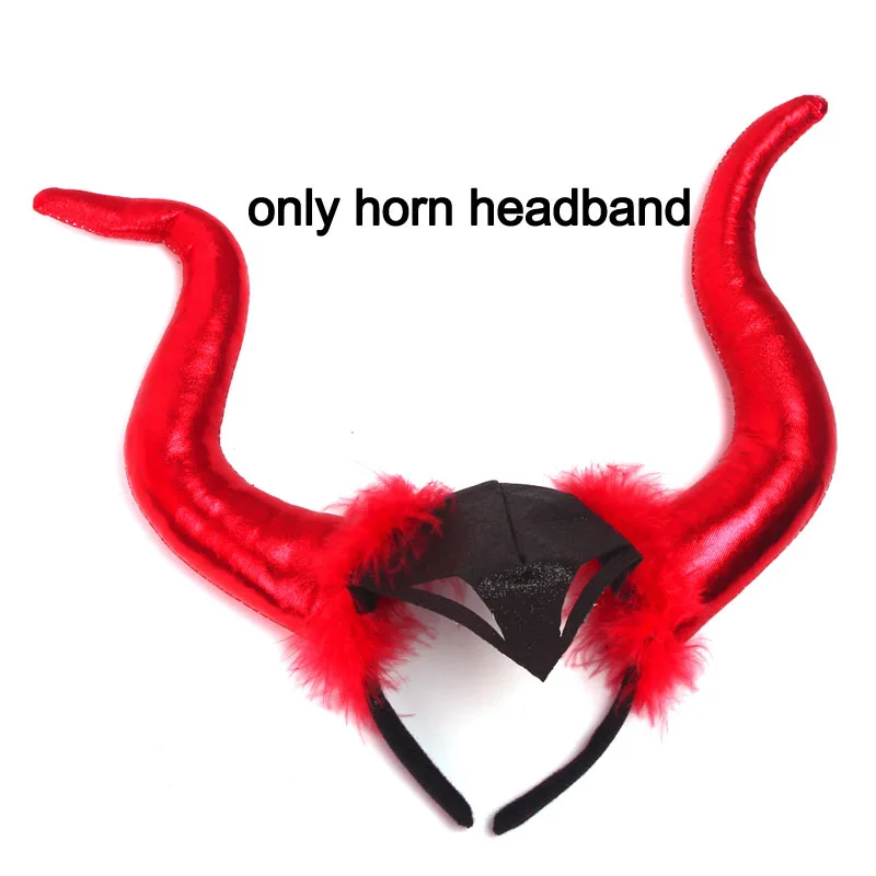 only headband Злой Алый Красный нарядное платье-пачка с рогами и крыльями для девочек, детское платье ведьмы, дьявола, демона, костюм на Хэллоуин, платье класса де-Люкс, платье - Цвет: only headband