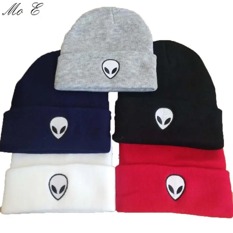 

Warm Autumn Beanie Winter Hat Cool White Alien head Embroidery Beanies