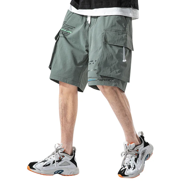 

New summer cargo shorts men's casual loose letter printed knee length pants