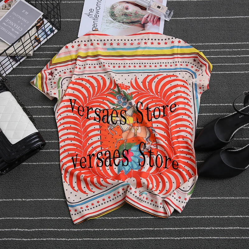 

21 luxury brand cartoon printing fashion women's top temperament round neck versatile loose casual short sleeve pattern T-shirt