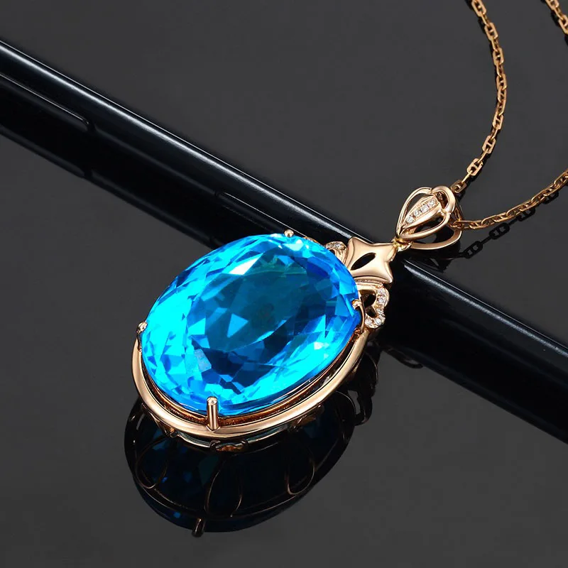 Женское ожерелье из розового золота MENGYI роскошное с крупным голубым камнем