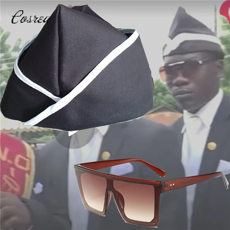 Ghana Dancing Pallbearers Cosplay Costumes Ribbon Funny Dressed Funeral Coffin Black Cap Hat Sunglasses Team Display |