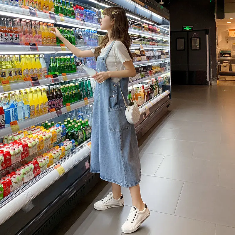 Платье женское джинсовое в Корейском стиле Однотонный сарафан на