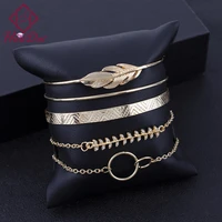 5 pieces womens vintage punk opening bangle set lady simple leaf gold bracelet suit fashion joker hand accessories new jewelry