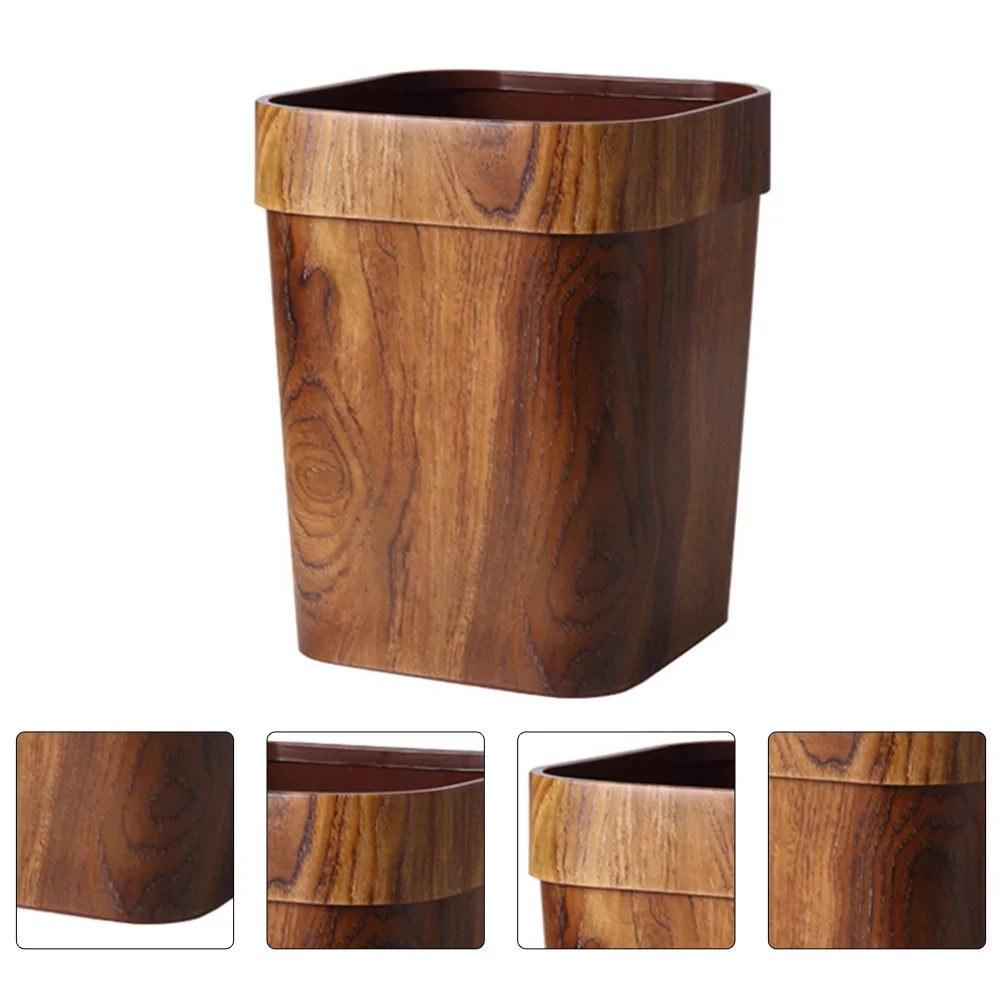 

1PC Retro Creative Rubbish Bin Home Imitated Solid Wood Trash Can (L Size 14 L)