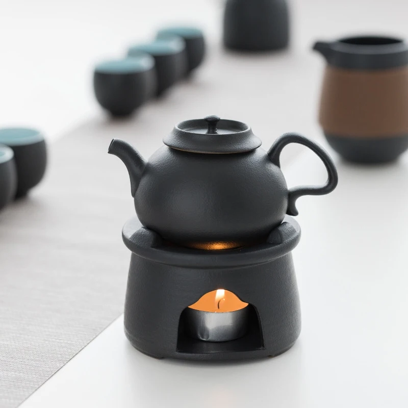 Estufa de t&eacute; de estilo japon&eacute;s con preservaci&oacute;n del calor, calentador de vela negra, tetera de cer&aacute;mica de Ceremonia de t&eacute; de Kung Fu-1